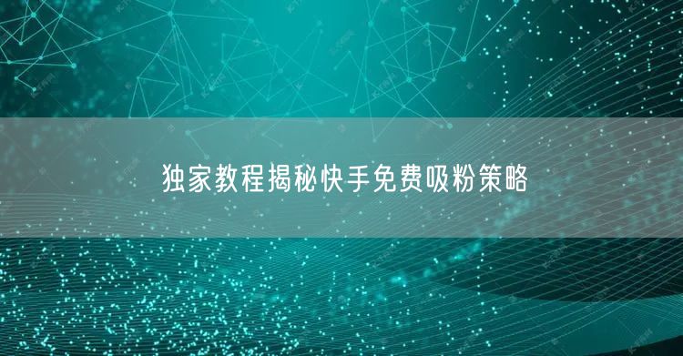 独家教程揭秘快手免费吸粉策略