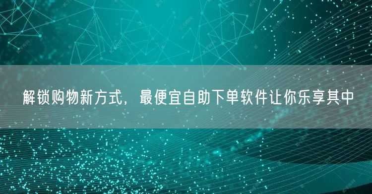 解锁购物新方式，最便宜自助下单软件让你乐享其中